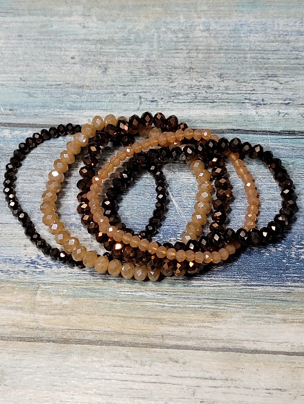 Stackable Faceted Bead Bracelets in Brown tone